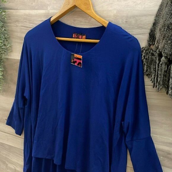Isle By Melis Kozan Womens Blue Drop Waist 3/4 Sleeve Short Shift Dress Size XS - Picture 5 of 8